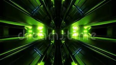 暗黑空间隧道与绿色发光人工制品vjloop3d渲染